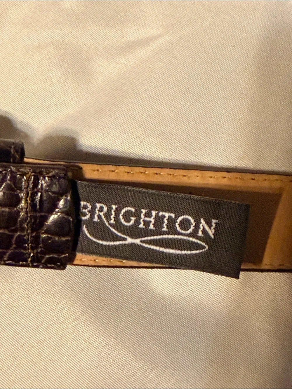 Brighton Leather Belt Size 32 M/L Brown Croc Embossed Ornate Silver Buckle
